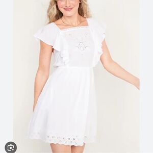 Old Navy White Flutter Sleeve Tie Back Mini Waist Boho Casual Dress Plus Size 3X